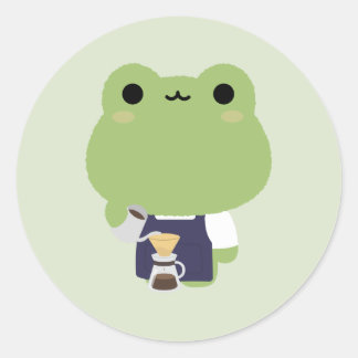 Sticker Rond Cute Frog Barista