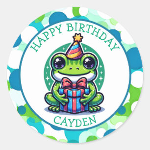 Sticker Rond Cute Frog Theme Boy's Birthday Party