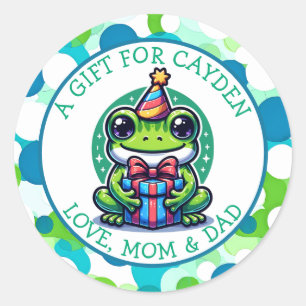 Sticker Rond Cute Frog Theme Boy's Birthday Party