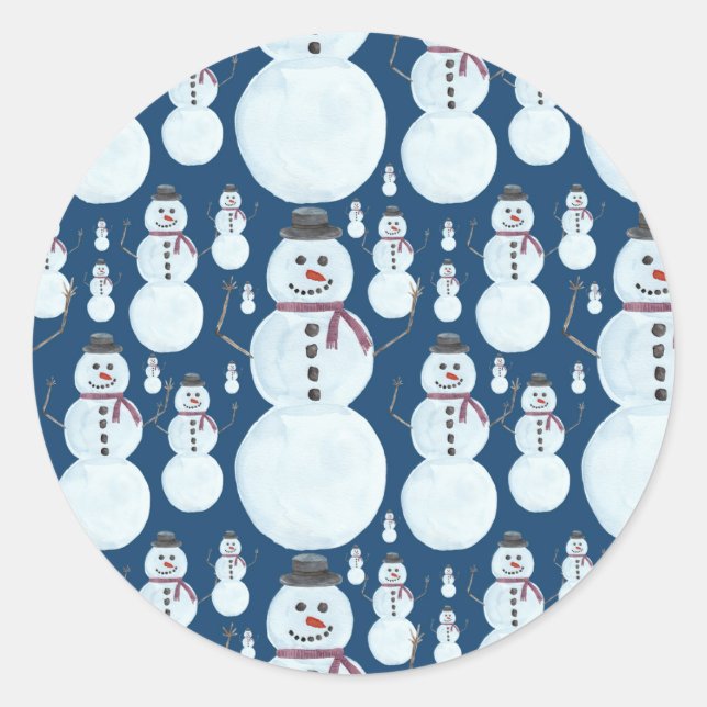 Sticker Rond Cute Frosty Blue Snowman Motif d'aquarelle (Devant)