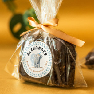 Sticker Rond Cute Fun Blue Baby Elephant Cub Jungle Aquarelle