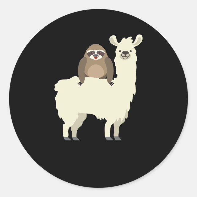 Sticker Rond Cute & Funny Sloth Riding Llama (Devant)
