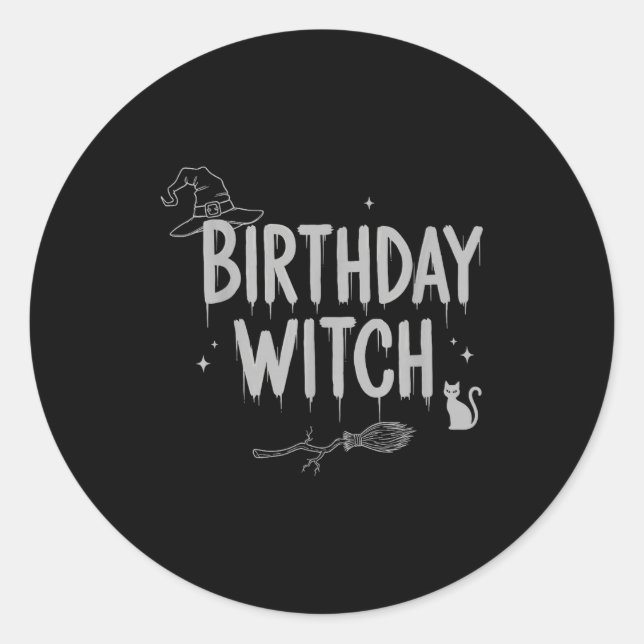 Sticker Rond Cute Funny Witch Witchy Birthday Witches Happy Wom (Devant)
