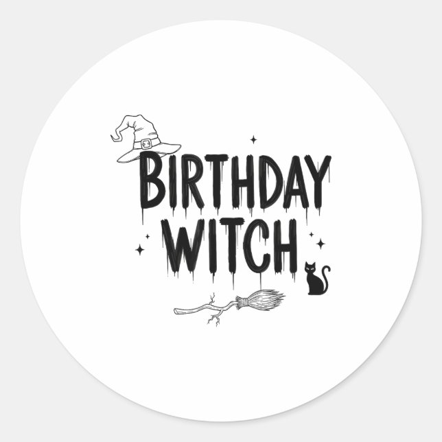 Sticker Rond Cute Funny Witch Witchy Birthday Witches Happy Wom (Devant)