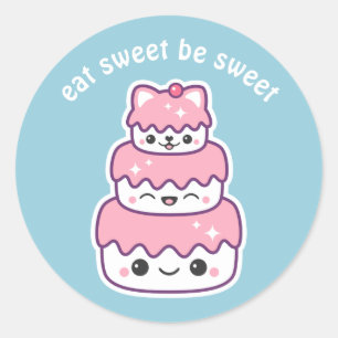 Sticker Rond Cute gâteau Kitty Cat