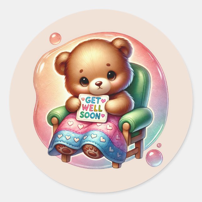 Sticker Rond Cute get well soon bear (Devant)