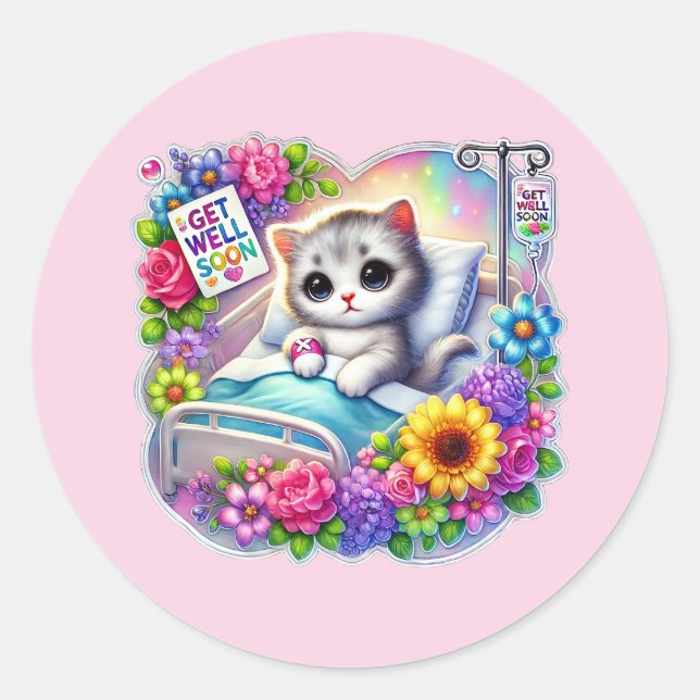 Sticker Rond Cute get well soon cat  (Devant)