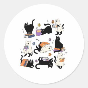 Sticker Rond Cute Ghost Black Cat Lecture Livres Éffrayant Hall