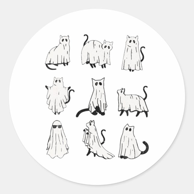 Sticker Rond Cute Ghost Chat Funny Halloween Costumes (Devant)
