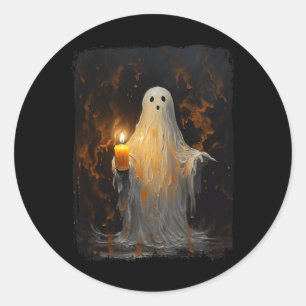 Sticker Rond Cute Ghost Holding bougie Fun Halloween Gothique V