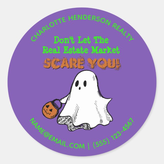 Sticker Rond Cute Ghost Immobilier Pop Par Halloween (Devant)