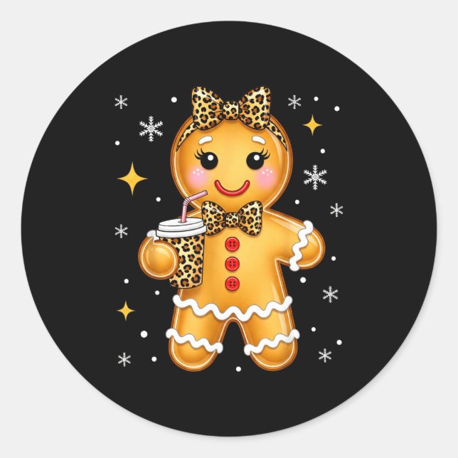 Sticker Rond Cute Gingerbread Leopard Coquette Christmas Xmas G (Devant)