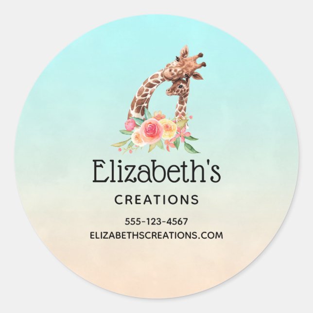 Sticker Rond Cute Giraffe Aquarelle Maman & Baby Business (Devant)