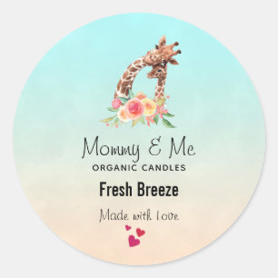 Sticker Rond Cute Giraffe Aquarelle Maman & Baby Candle savon