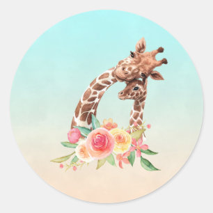 Sticker Rond Cute Giraffe Aquarelle Maman & Bébé