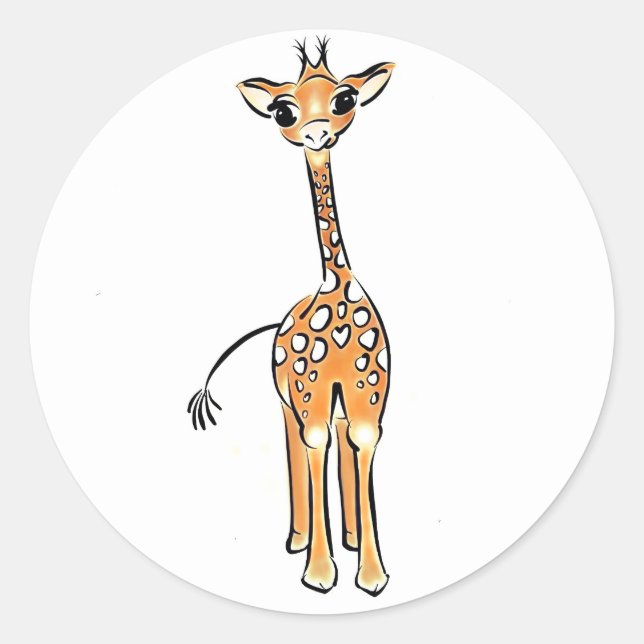 Sticker Rond Cute Giraffe drawing, safari animals (Devant)