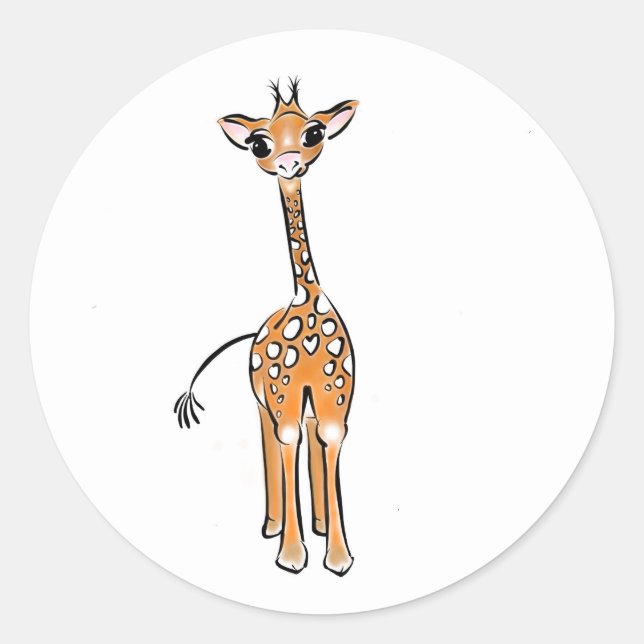 Sticker Rond Cute Giraffe drawing, safari animals (Devant)