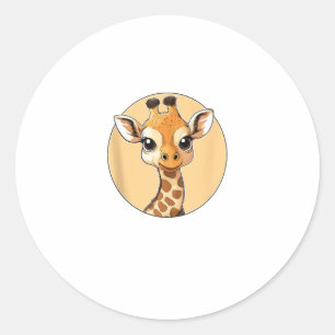 Sticker Rond Cute Giraffe Face Mignonnes Yeux Safari Style