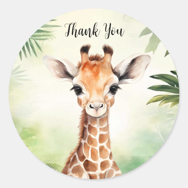 Sticker Rond Cute Giraffe Jungle Baby shower Party Belle (Devant)