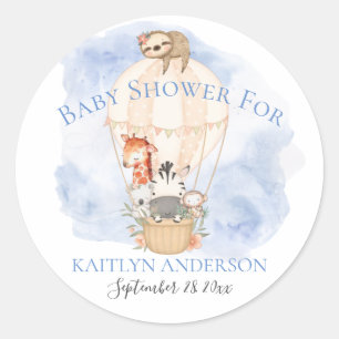 Sticker Rond Cute Giraffe Zebra Hot Air Balloon Baby shower gar