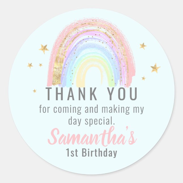 Sticker Rond Cute Girl Abstrait arc-en-ciel Anniversaire Merci (Devant)