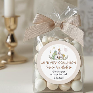 Sticker Rond Cute Girl First Holy Communion Gifts and Favors
