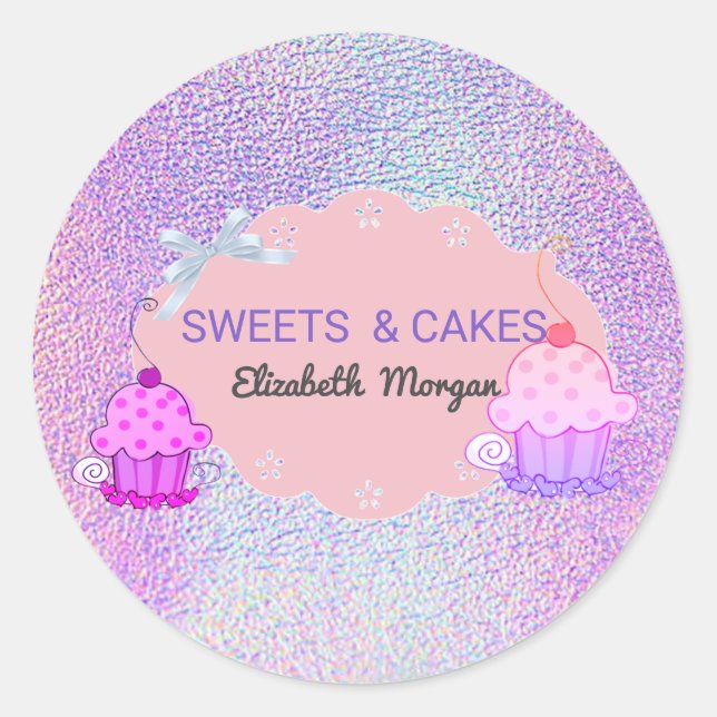 Sticker Rond Cute Girl Moderne, Boulangerie Holographique Cupca (Devant)