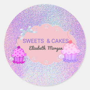 Sticker Rond Cute Girl Moderne, Boulangerie Holographique Cupca