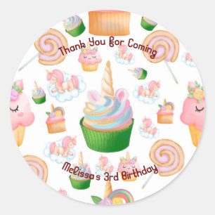 Sticker Rond Cute Girl Rose Green Cupcake Unicorn Anniversaire