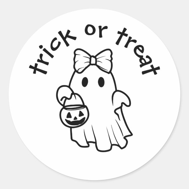Sticker Rond Cute Girly Ghost Trick or Treat Halloween (Devant)