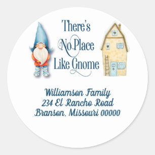 Sticker Rond Cute Gnome Family Return Adresse Typographie