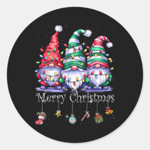 Sticker Rond Cute Gnomes Merry Christmas Light Family Gnome Xma