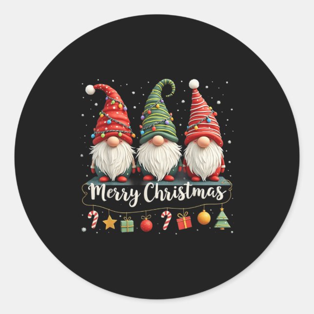 Sticker Rond Cute Gnomes Merry Christmas Light Family Gnome Xma (Devant)