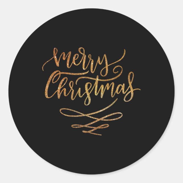 Sticker Rond Cute Gold Brush Script Merry Christmas T Shirt  (Devant)