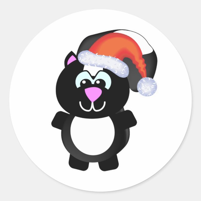 Sticker Rond Cute Goofkins Xmas skunk père Noël (Devant)