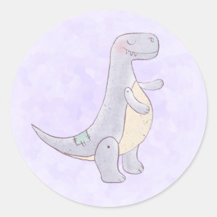Sticker Rond Cute Gray Tyrannosaure Rex Dinosaur Toy
