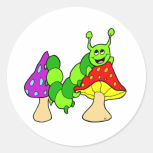 Sticker Rond Cute Green Caterpillar