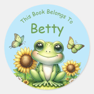 Sticker Rond Cute Green Frog Ce Livre Appartient À