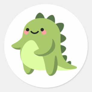 Sticker Rond Cute Green Kawaii Dinosaur
