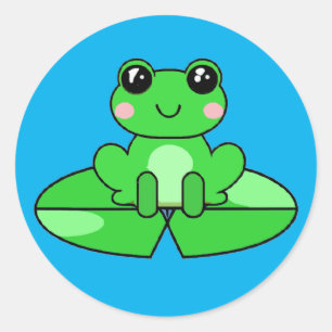 Sticker Rond Cute grenouille caricaturale sur un tapis de Lily