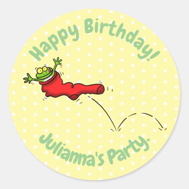 Sticker Rond Cute grenouille dans une chaussette rouge saut de  (Devant)