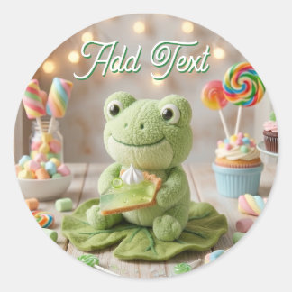 Sticker Rond Cute grenouille en peluche tenant une tarte au cit