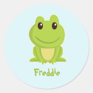 Sticker Rond Cute grenouille verte sur bleu