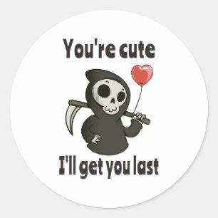 Sticker Rond Cute Grim Reaper avec coeur romantique