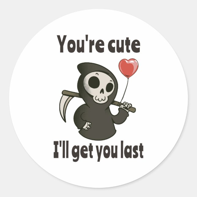 Sticker Rond Cute Grim Reaper avec coeur romantique (Devant)
