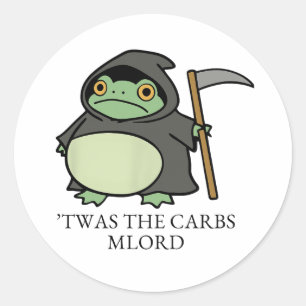 Sticker Rond Cute Grim Reaper Frog - ’Twas Carbs M’Lord