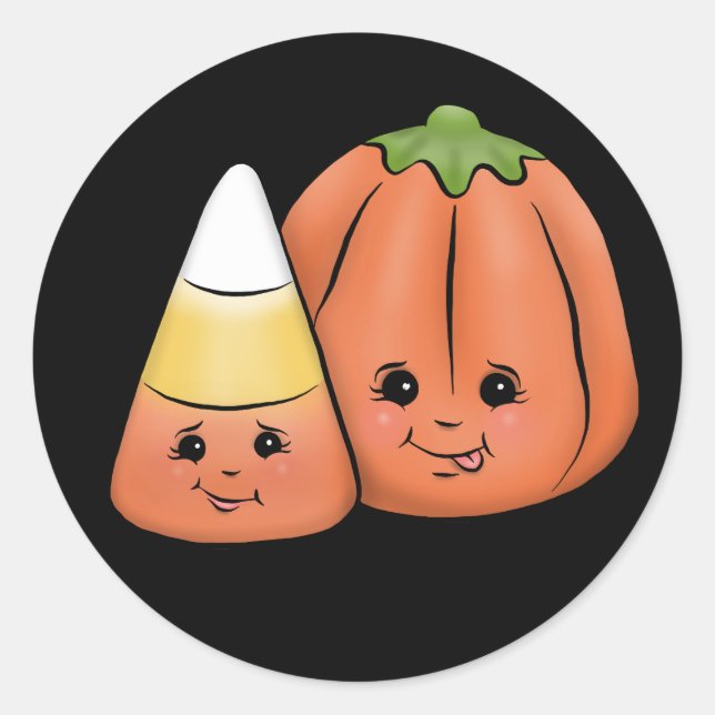 Sticker Rond Cute Halloween Candy Corn & Citrouille (Devant)