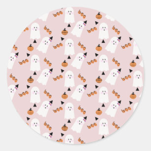 Sticker Rond Cute Halloween Ghost Ghoul Orange Rose Confetti