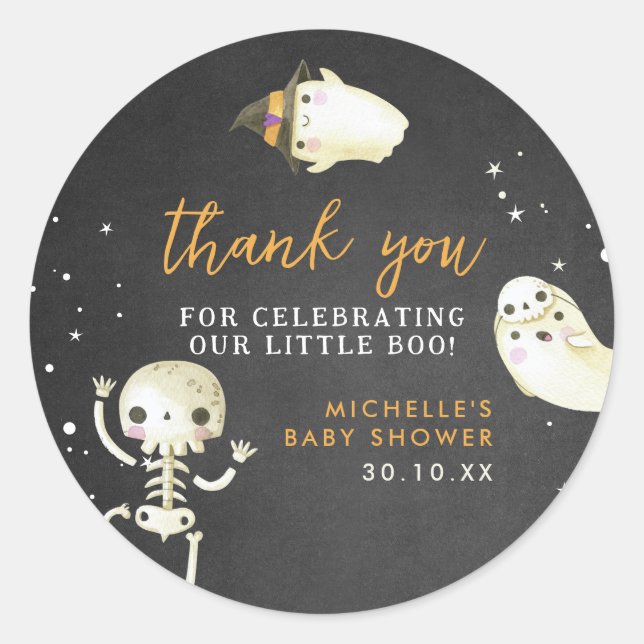 Sticker Rond Cute Halloween Little Boo Baby shower Merci (Devant)