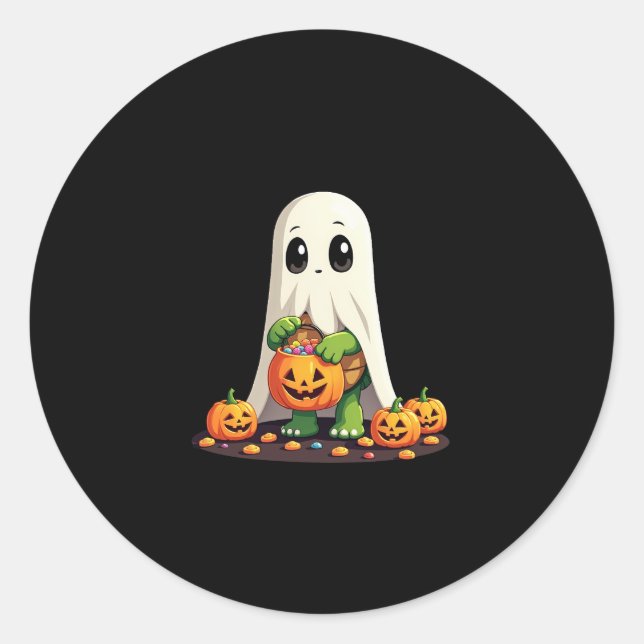 Sticker Rond Cute Halloween Turtle Ghost avec bonbon (6) (Devant)